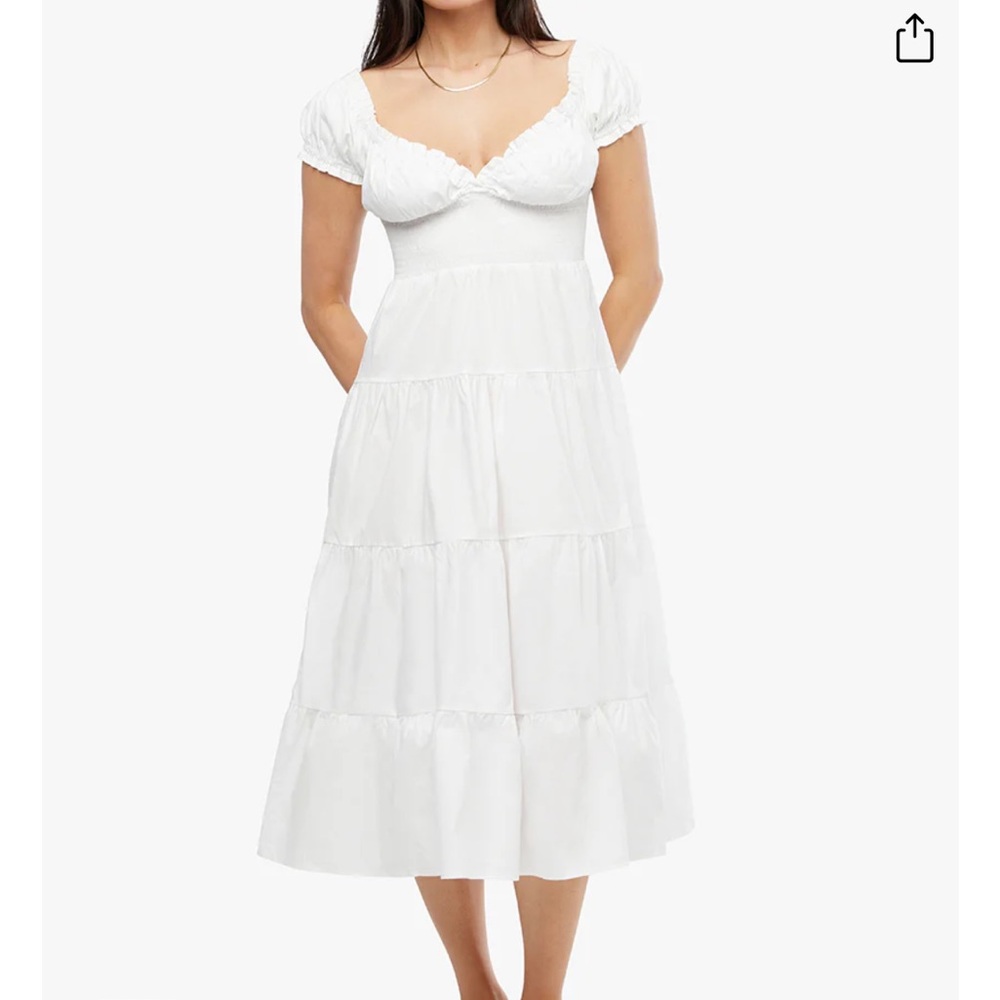 PUFF SLEEVE SMOCKED MIDI DRESS